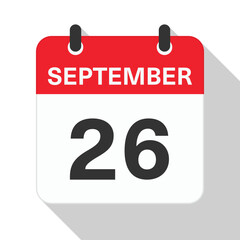Fototapeta premium September 26 Daily Calendar. Red Theme on White Background