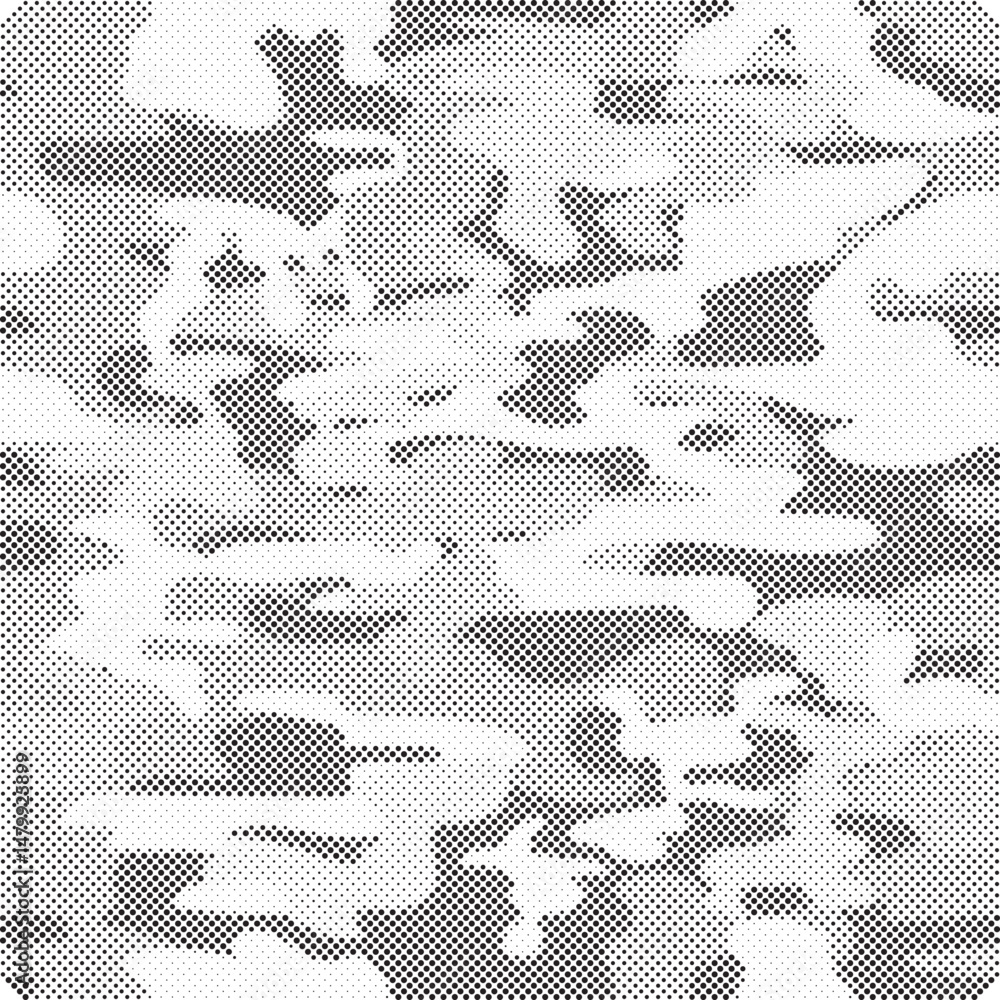 Poster Abstract halftone seamless camouflage pattern. Repeating digital dotted hexagonal camo military texture background. Abstract modern fabric textile ornament. Vector illustration.