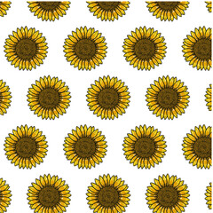 Sunflower or Helianthus annuus flower Seamless Pattern Hand drawn vector line art, Black and Orange Flower isolated in white. Beautiful design for textile, wallpaper, wrapping paper and backgrounds