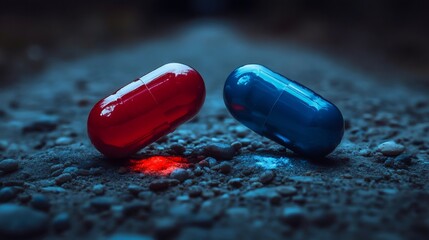 Red and blue pills representing choice and consequences