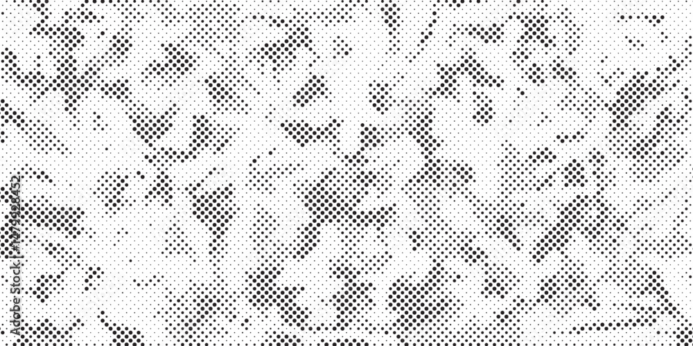 Poster Abstract halftone seamless camouflage pattern. Repeating digital dotted hexagonal camo military texture background. Abstract modern fabric textile ornament. Vector illustration.