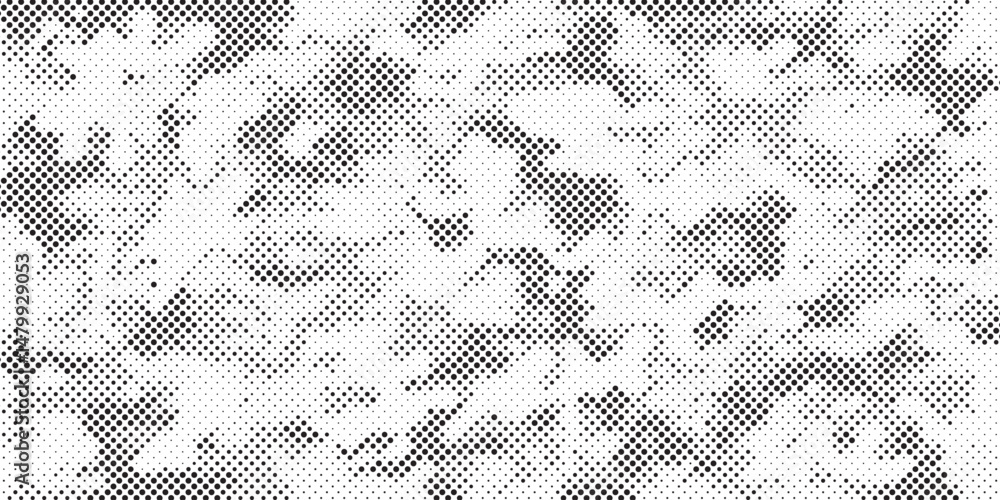Poster Abstract halftone seamless camouflage pattern. Repeating digital dotted hexagonal camo military texture background. Abstract modern fabric textile ornament. Vector illustration.