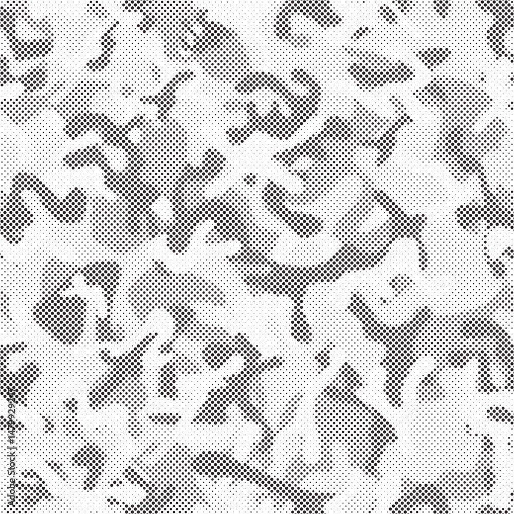 Aufkleber Abstract halftone seamless camouflage pattern. Repeating digital dotted hexagonal camo military texture background. Abstract modern fabric textile ornament. Vector illustration.