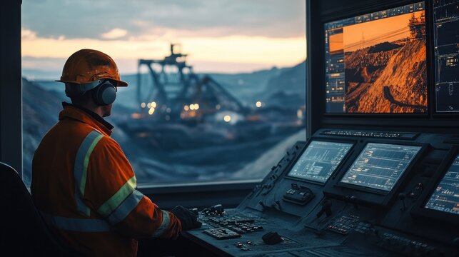 Operator monitors mining operation