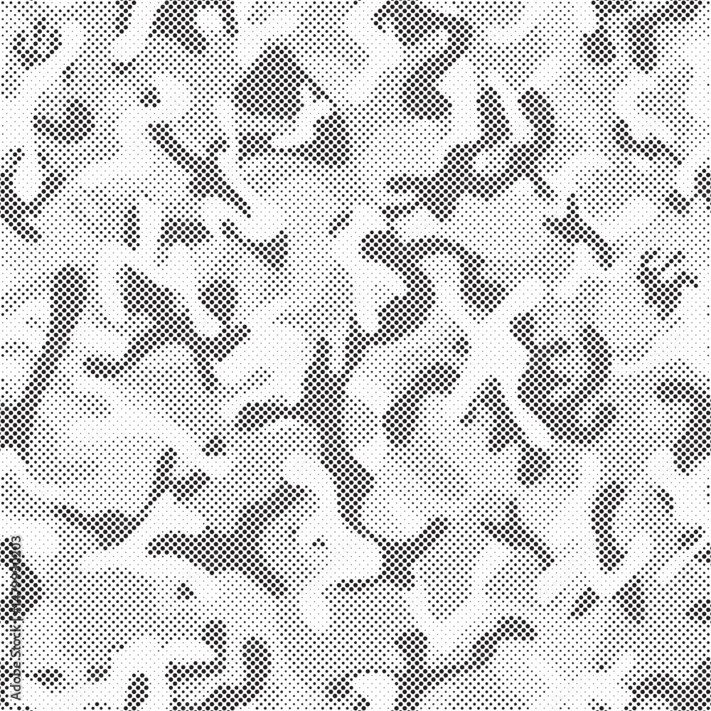 Leinwandbilder Abstract halftone seamless camouflage pattern. Repeating digital dotted hexagonal camo military texture background. Abstract modern fabric textile ornament. Vector illustration.