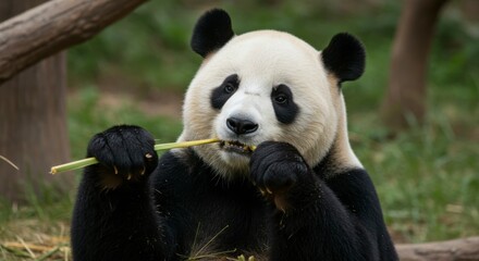 Obraz premium Panda eating bamboo