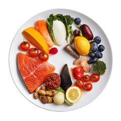 Plate of healthy foods on transparent background