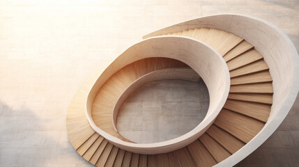 Fototapeta premium Double spiral staircase, wood and concrete, sunlit