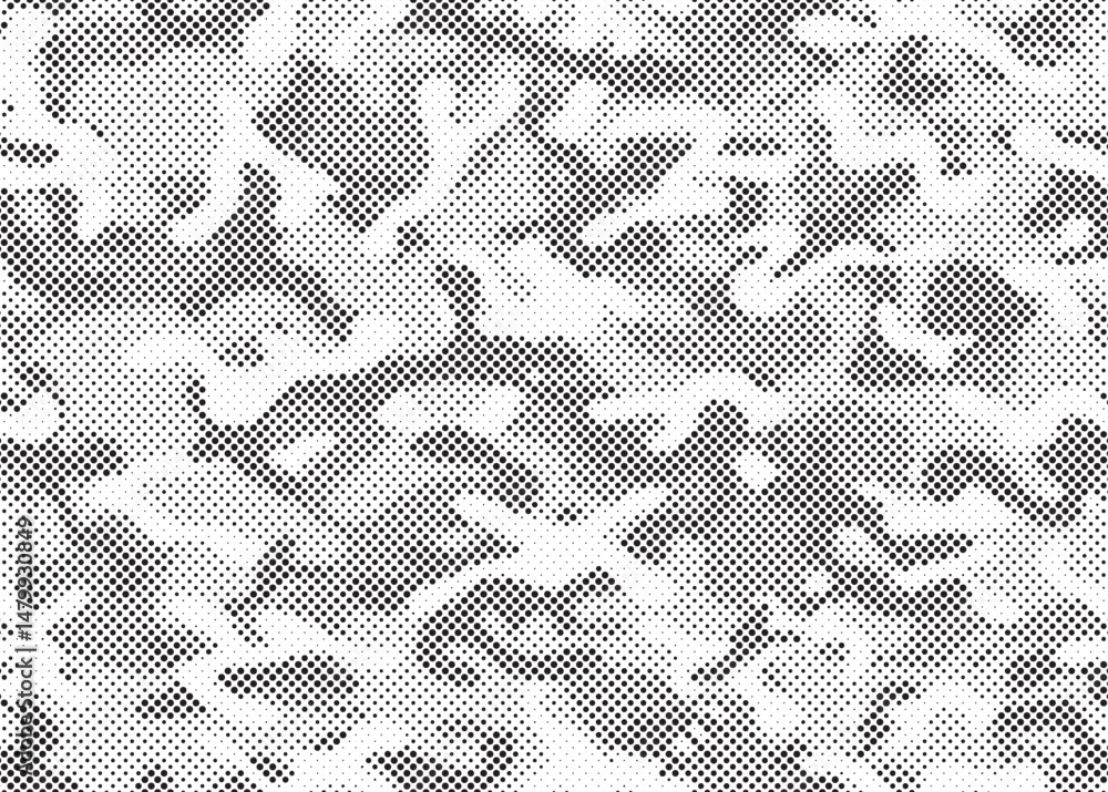 Poster Abstract halftone seamless camouflage pattern. Repeating digital dotted hexagonal camo military texture background. Abstract modern fabric textile ornament. Vector illustration.