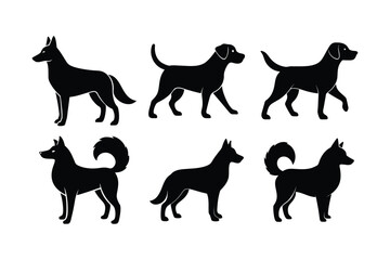 Dog Silhouette Vector Set – Black Pet Animal Icons for Logo, T-Shirt or Sticker Design