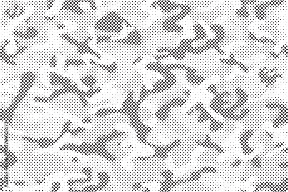 Poster Abstract halftone seamless camouflage pattern. Repeating digital dotted hexagonal camo military texture background. Abstract modern fabric textile ornament. Vector illustration.