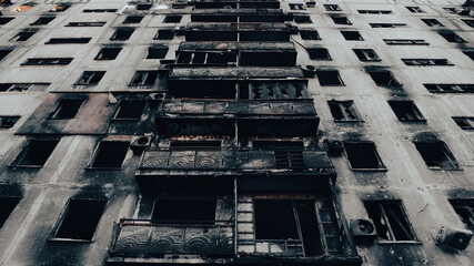 ruined street and destroyed houses the city war in Ukraine