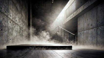 Thin fog on a black background next to the building.