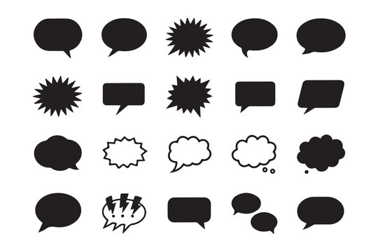 Comic speech bubbles set with chat and thought icons