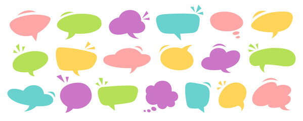 Colorful speech bubbles for text, chatting. Message box illustrations set. Speak balloons signs. Blank dialog frames