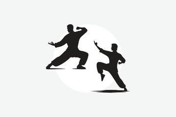 black silhouette of Kungfu poses