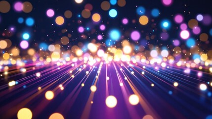 Fototapeta premium Vibrant, colorful light streaks and bokeh converge to a vanishing point