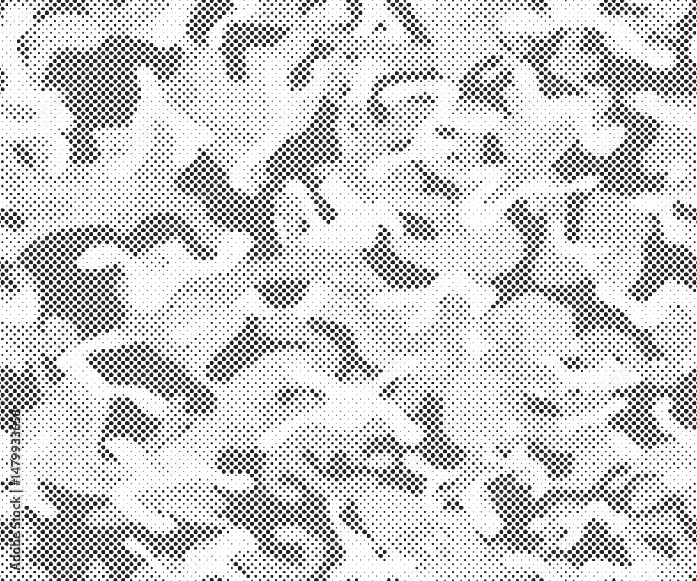 Poster Abstract halftone seamless camouflage pattern. Repeating digital dotted hexagonal camo military texture background. Abstract modern fabric textile ornament. Vector illustration.