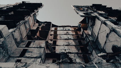 ruined street and destroyed houses the city war in Ukraine