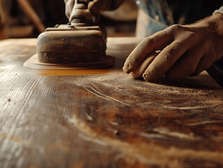 Craftsman Sanding Wood with an Orbital Sander