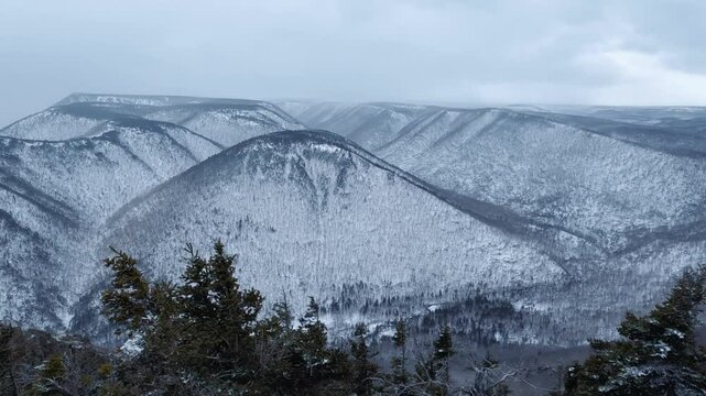 View from the top of the Sugar Loaf hike in Cape Breton, Nova Scotia during winter.