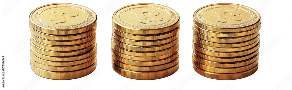 Aufkleber three stacks of gold coins with the same amount of coins in each stack but with different numbers of