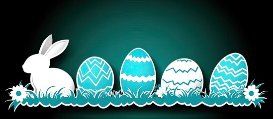 Easter bunnies and eggs in a grassy field