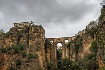 The Puente Nuevo New Bridge over Guadalevin River in Ronda, Andalusia, Spain. Popular landmark