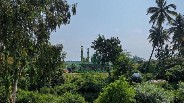 A beautiful view of a large mosque, Sufi shrine, dargah, or tomb in an Indian village