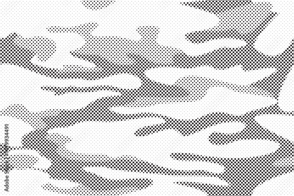 Fototapete Abstract halftone seamless camouflage pattern. Repeating digital dotted hexagonal camo military texture background. Abstract modern fabric textile ornament. Vector illustration.
