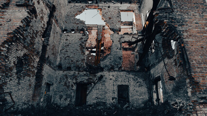 ruined street and destroyed houses the city war in Ukraine