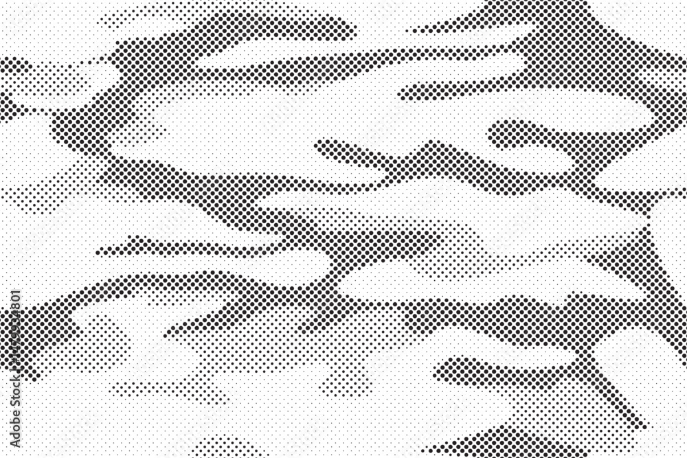 Poster Abstract halftone seamless camouflage pattern. Repeating digital dotted hexagonal camo military texture background. Abstract modern fabric textile ornament. Vector illustration.