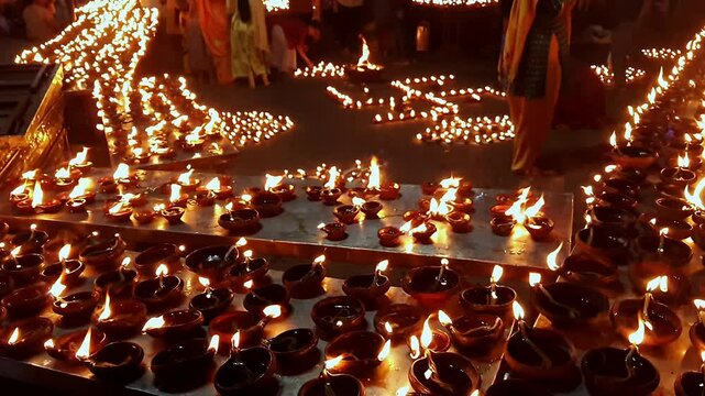 Video of thousands of clay diyas being lit by women during Hindu festival celebration in Bengaluru