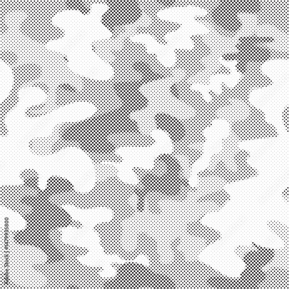 Poster Abstract halftone seamless camouflage pattern. Repeating digital dotted hexagonal camo military texture background. Abstract modern fabric textile ornament. Vector illustration.