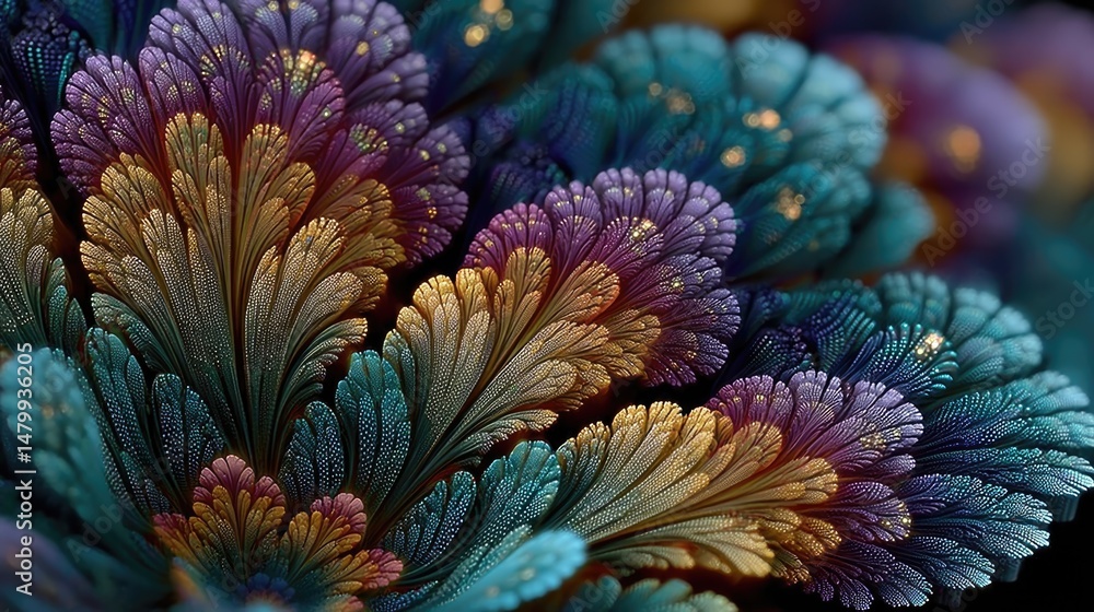 Poster fractal abstract art in vivid colors digital creation gallery display modern environment close-up vi