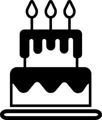 Cake icon in flat, line style birthday party cake with candle isolated on transparent background