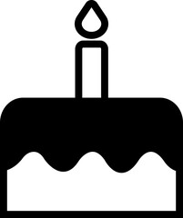 Cake icon in flat, line style birthday party cake with candle isolated on transparent background