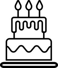 Cake icon in line style birthday party cake with candle isolated on transparent background