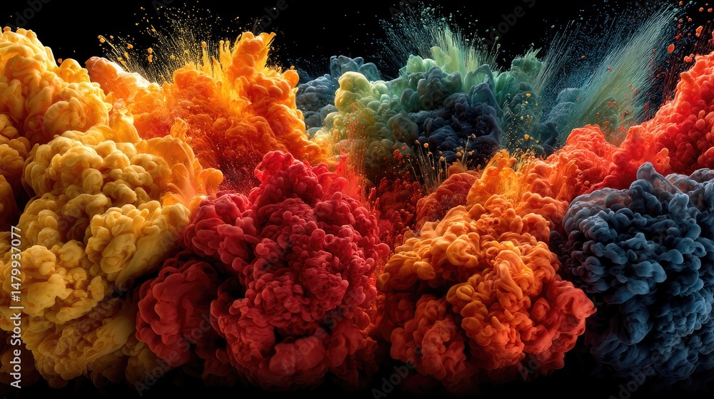 Poster vibrant abstract space art colorful paint explosion creating a dynamic artistic environment
