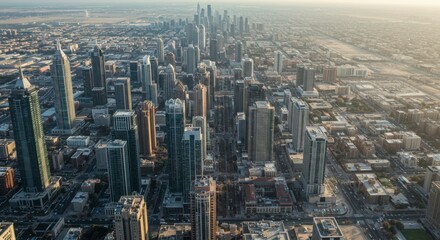 Aerial view of a dense urban cityscape