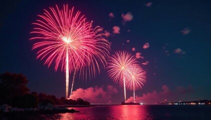 Spectacular fireworks display illuminating the night sky , scene, dark, background