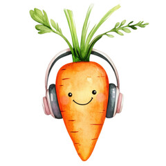 Carrot with headphones on on transparent background
