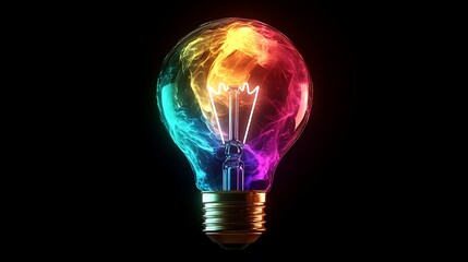 Colorful Rainbow Light Bulb on Black Background