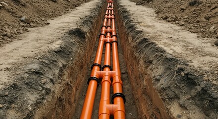 Orange pipes laid in a trench