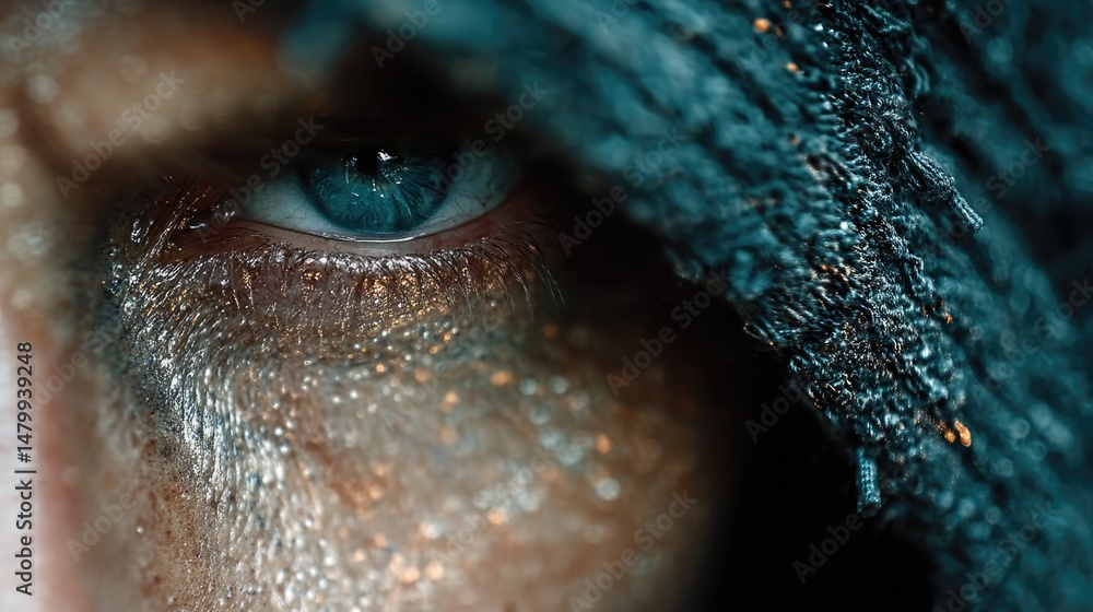 Poster hacker close-up digital realm portrait with glowing screen reflections in dark setting