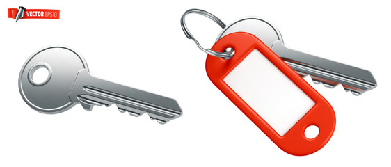 Vector realistic illustration of keys with an empty red label on a white background.
