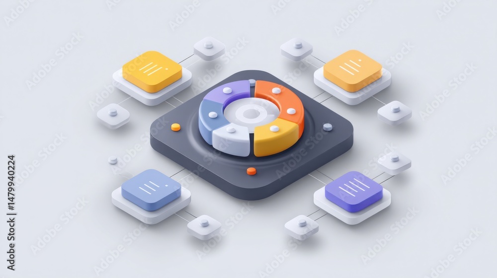 Poster colorful pie chart illustrating data distribution with multiple segments for financial analysis and 