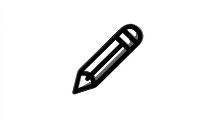 Obraz premium Glossy black pencil icon with bold outline on white background concept of creativity.