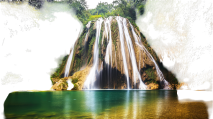 A Cascading Waterfall Flows Over A Cliff Face Into A Crystal Clear Pool Of Water Surrounded By Lush Green Foliage The Waterfall Is A Stunning Natural Wonder With Its Cascading Waters Creating A Beauti