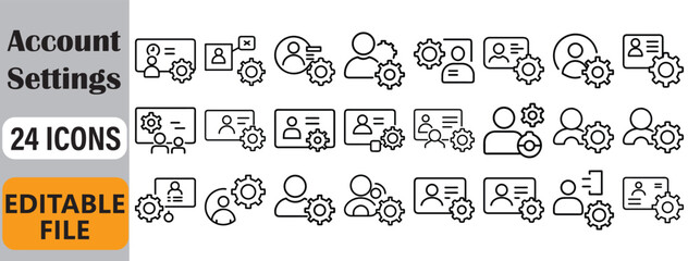 Collection of account settings icons featuring user profiles and gear symbol outlines